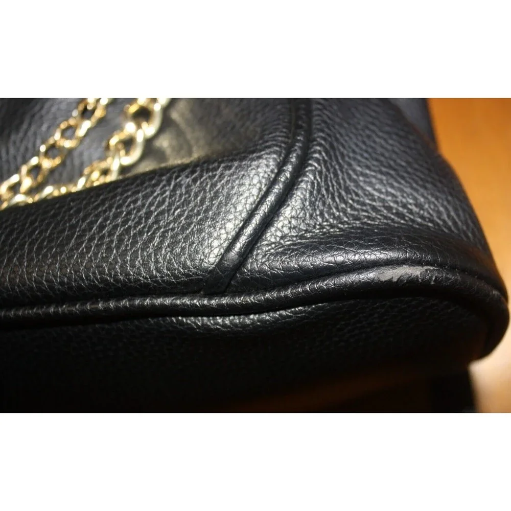 Steve Madden Shoulder Hand Bag Black Chains Large 12 X 9 1/2 Zip Pockets